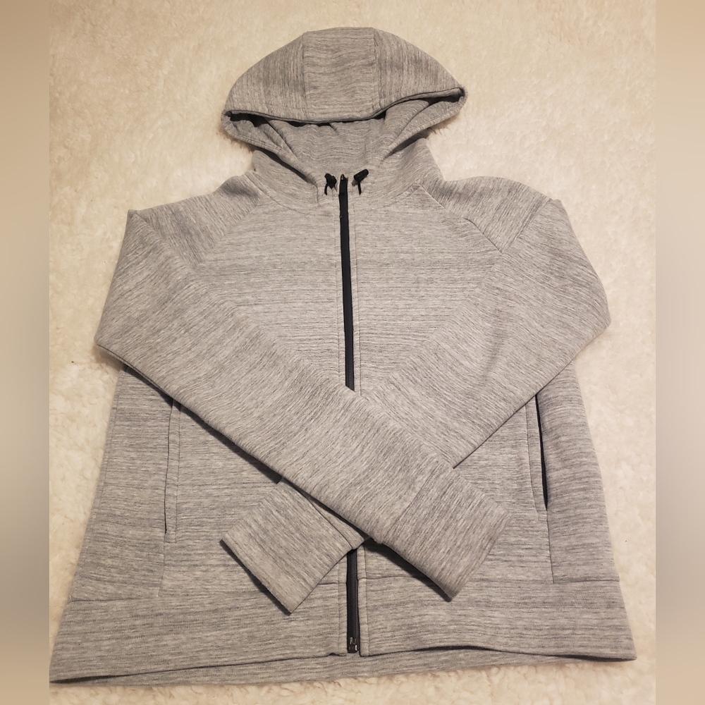 Muji Minimalist, Scandi Girl, Heather Gray, Zip-Up, Hoodie w/ Thumb Holes, Sz  S
